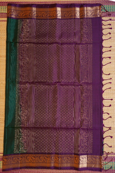Deep Green Pure Soft Silk Saree with Purple Borders