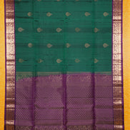 Deep Green Pure Soft Silk Saree with Purple Borders