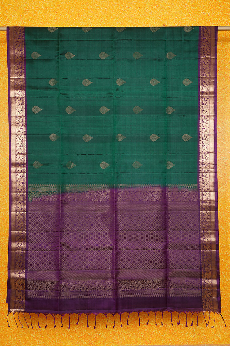 Deep Green Pure Soft Silk Saree with Purple Borders