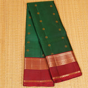 Dark Green Pure Lightweight Kanchipuram Silk Saree with Maroon Borders
