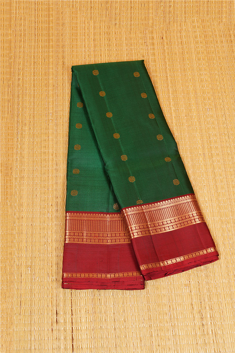 Dark Green Pure Lightweight Kanchipuram Silk Saree with Maroon Borders