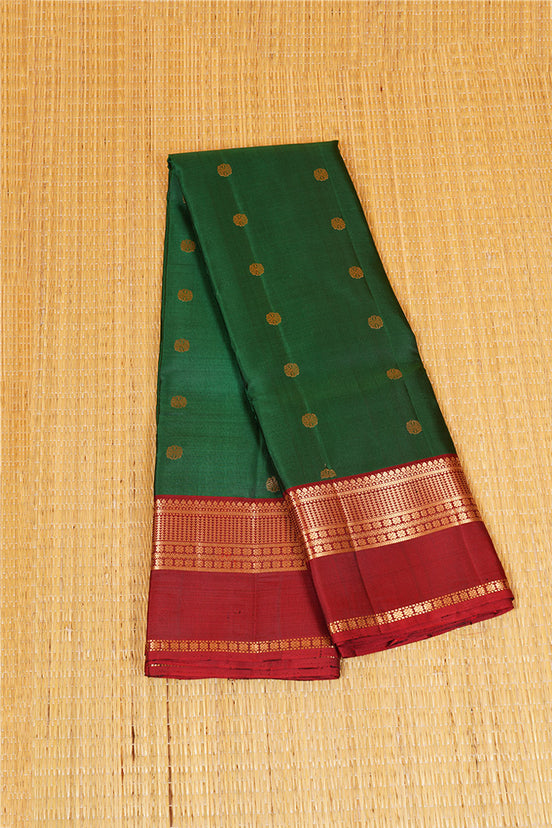 Dark Green Pure Lightweight Kanchipuram Silk Saree with Maroon Borders