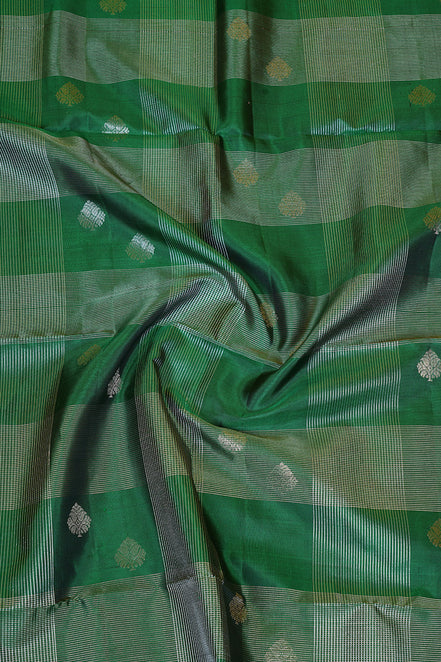 Dark Green Borderless Pure Soft Silk Saree with Rani Pink Pallu