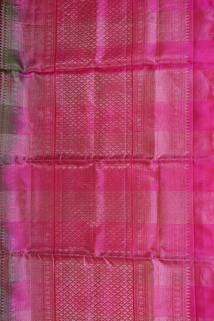 Dark Green Borderless Pure Soft Silk Saree with Rani Pink Pallu