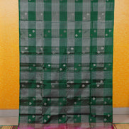 Dark Green Borderless Pure Soft Silk Saree with Rani Pink Pallu