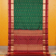 Dark Green Pure Lightweight Kanchipuram Silk Saree with Maroon Borders