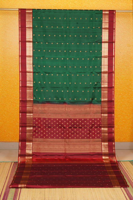 Dark Green Pure Lightweight Kanchipuram Silk Saree with Maroon Borders
