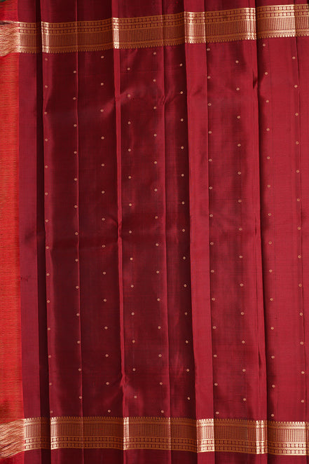 Dark Green Pure Lightweight Kanchipuram Silk Saree with Maroon Borders