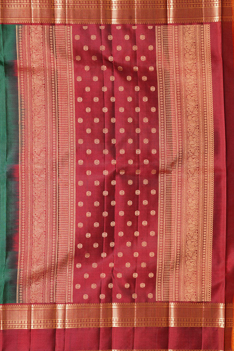 Dark Green Pure Lightweight Kanchipuram Silk Saree with Maroon Borders