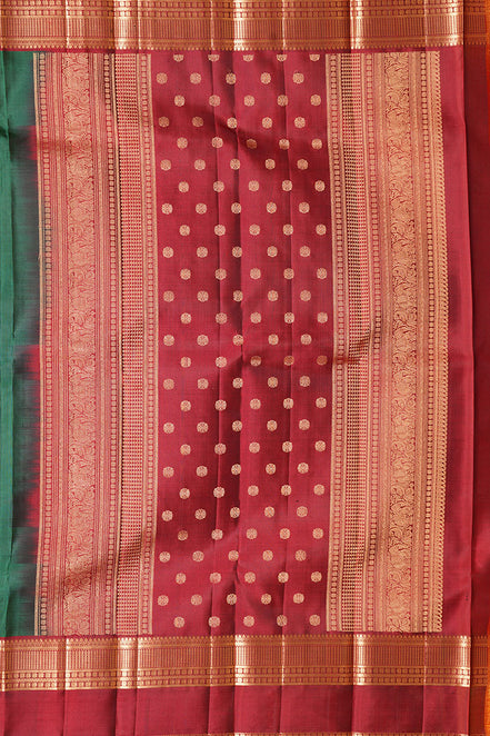Dark Green Pure Lightweight Kanchipuram Silk Saree with Maroon Borders