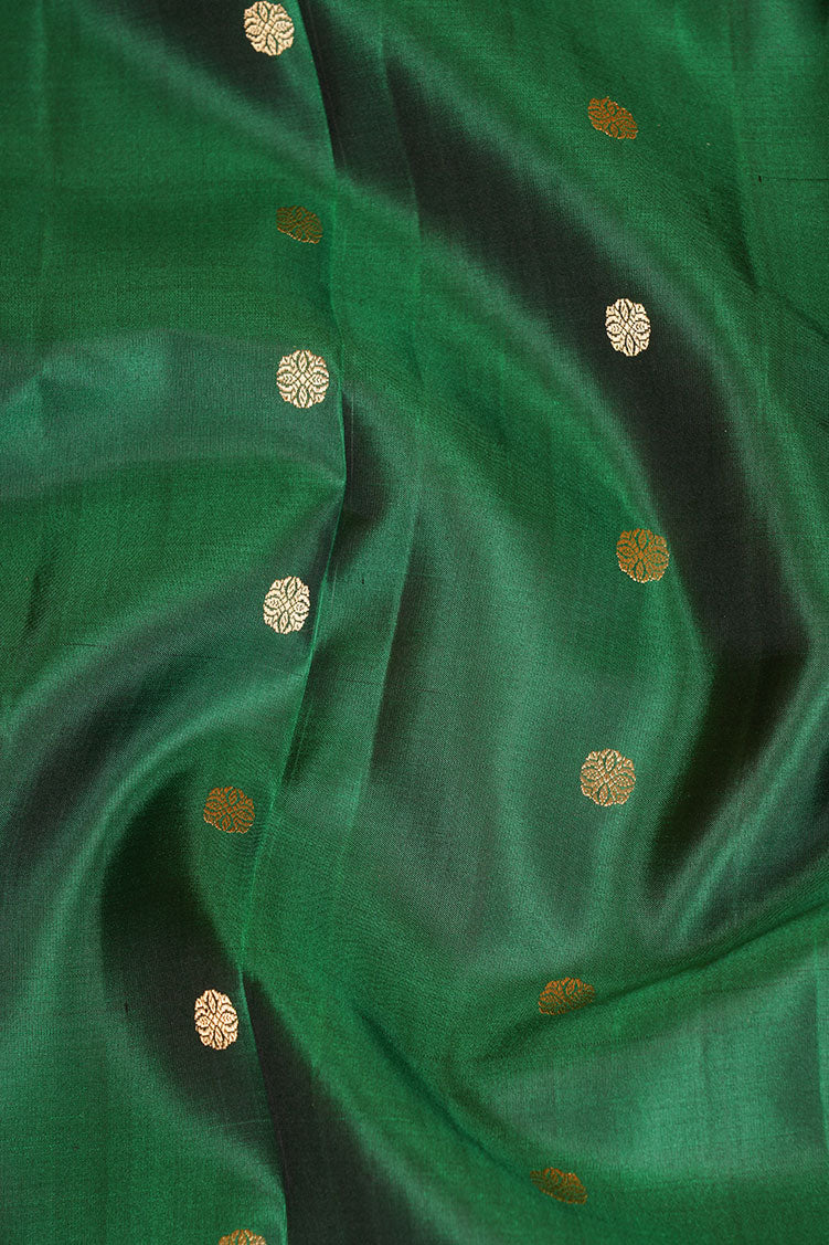 Dark Green Pure Lightweight Kanchipuram Silk Saree with Maroon Borders