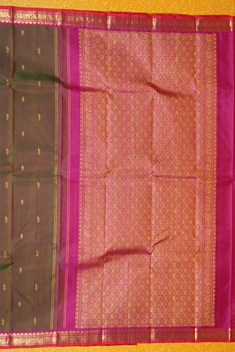 Green with Pink Shot Kanchipuram Silk Saree