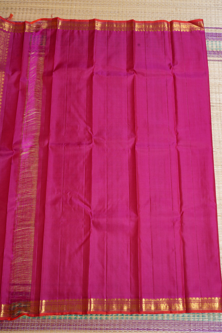 Green with Pink Shot Kanchipuram Silk Saree