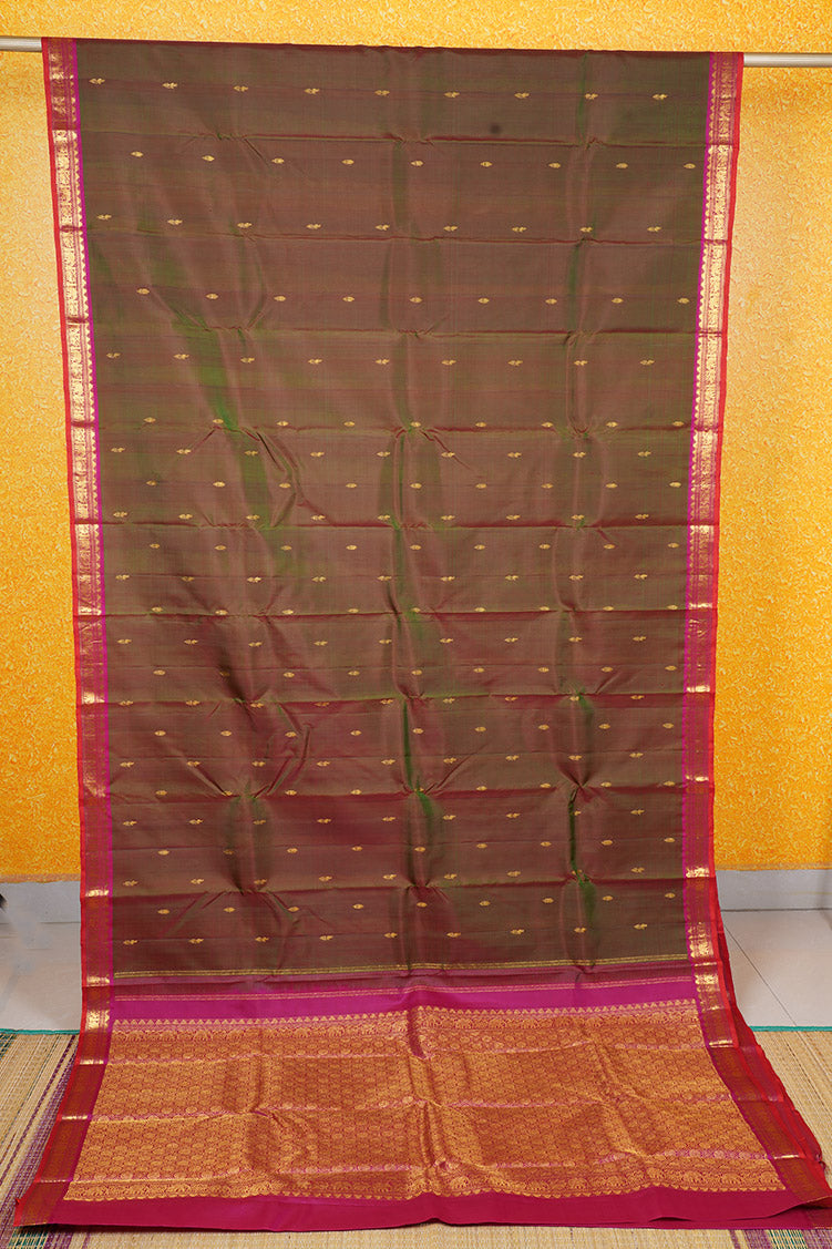 Green with Pink Shot Kanchipuram Silk Saree