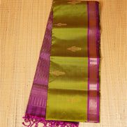 Leaf Green Pure Soft Silk Saree with Magenta Borders