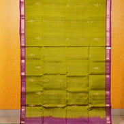 Leaf Green Pure Soft Silk Saree with Magenta Borders