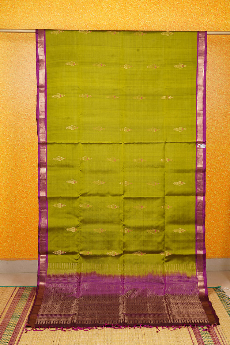 Leaf Green Pure Soft Silk Saree with Magenta Borders
