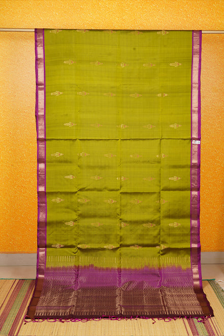 Leaf Green Pure Soft Silk Saree with Magenta Borders