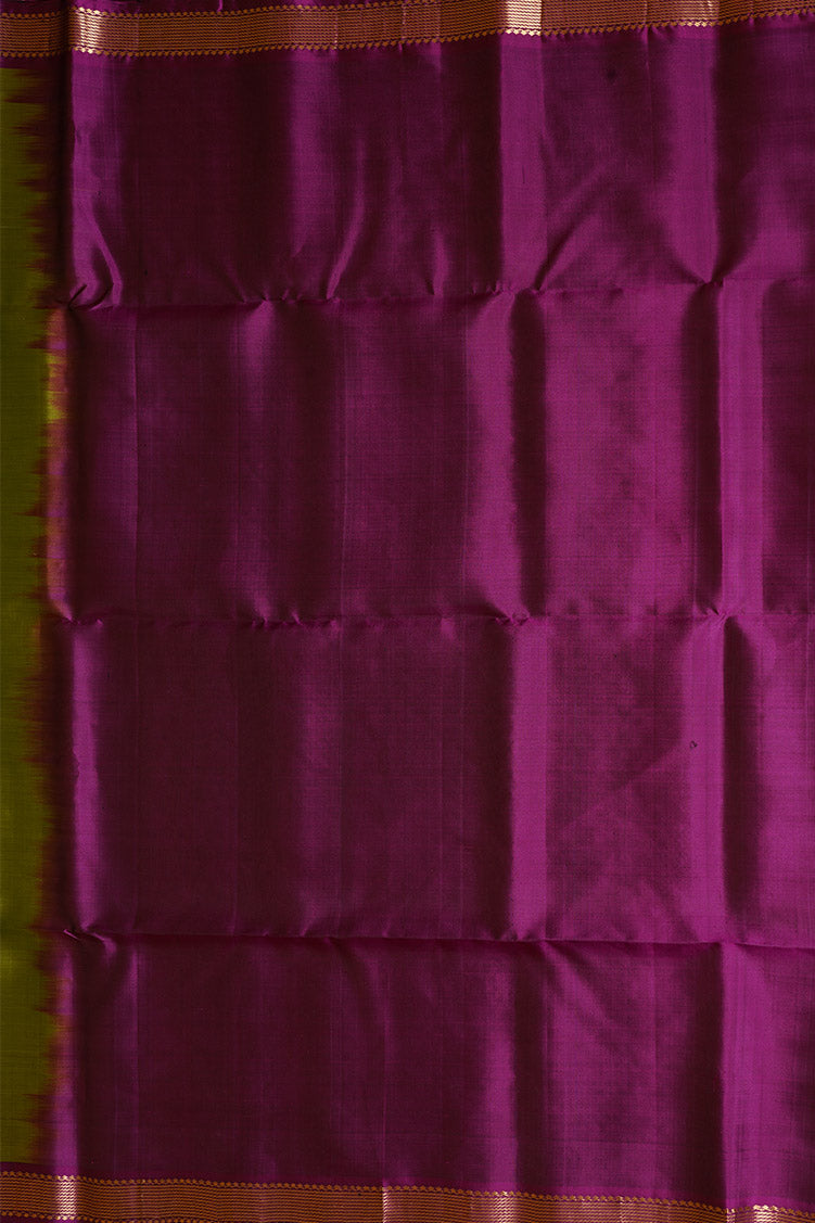 Leaf Green Pure Soft Silk Saree with Magenta Borders