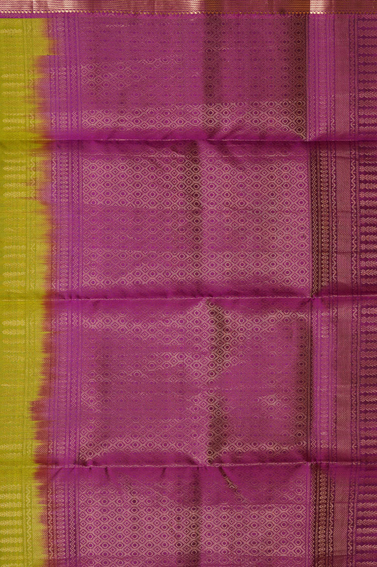 Leaf Green Pure Soft Silk Saree with Magenta Borders