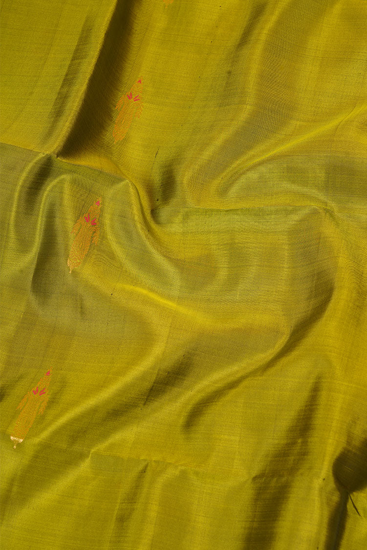 Leaf Green Pure Soft Silk Saree with Magenta Borders