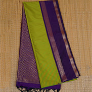 Lime Green and Yellow Checked Kanchipuram Semi Soft Silk Saree