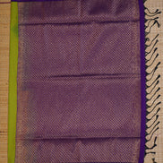 Lime Green and Yellow Checked Kanchipuram Semi Soft Silk Saree