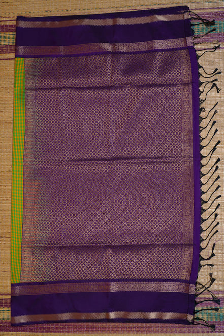 Lime Green and Yellow Checked Kanchipuram Semi Soft Silk Saree