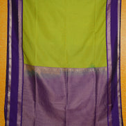 Lime Green and Yellow Checked Kanchipuram Semi Soft Silk Saree