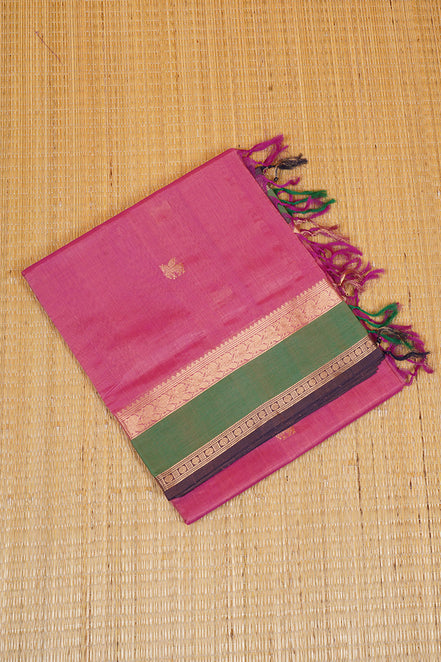 Lotus Pink Vintage Silkcotton Saree with Green Borders
