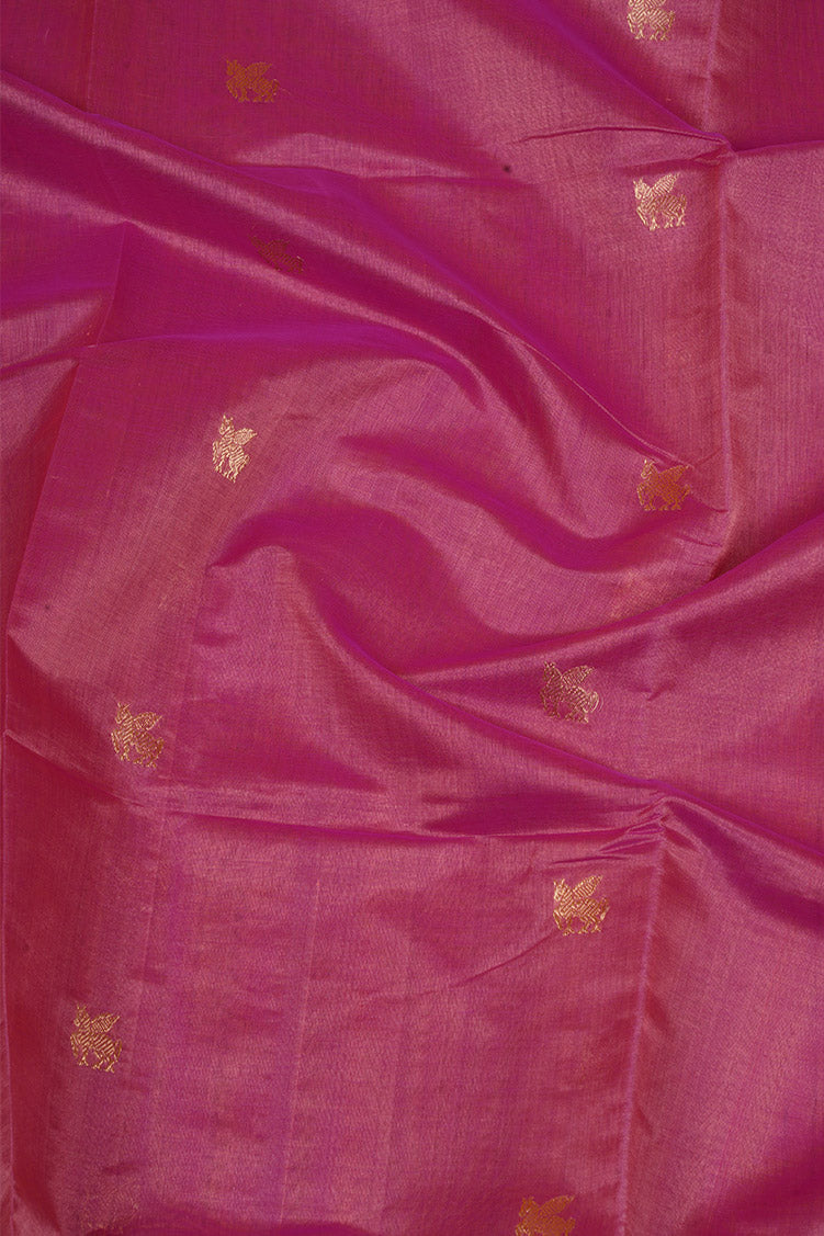 Lotus Pink Vintage Silkcotton Saree with Green Borders