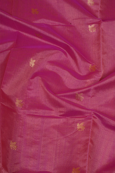 Lotus Pink Vintage Silkcotton Saree with Green Borders