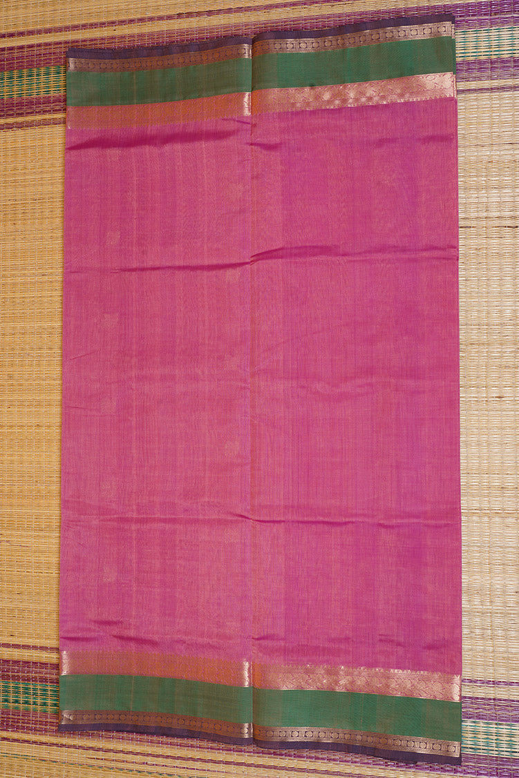 Lotus Pink Vintage Silkcotton Saree with Green Borders