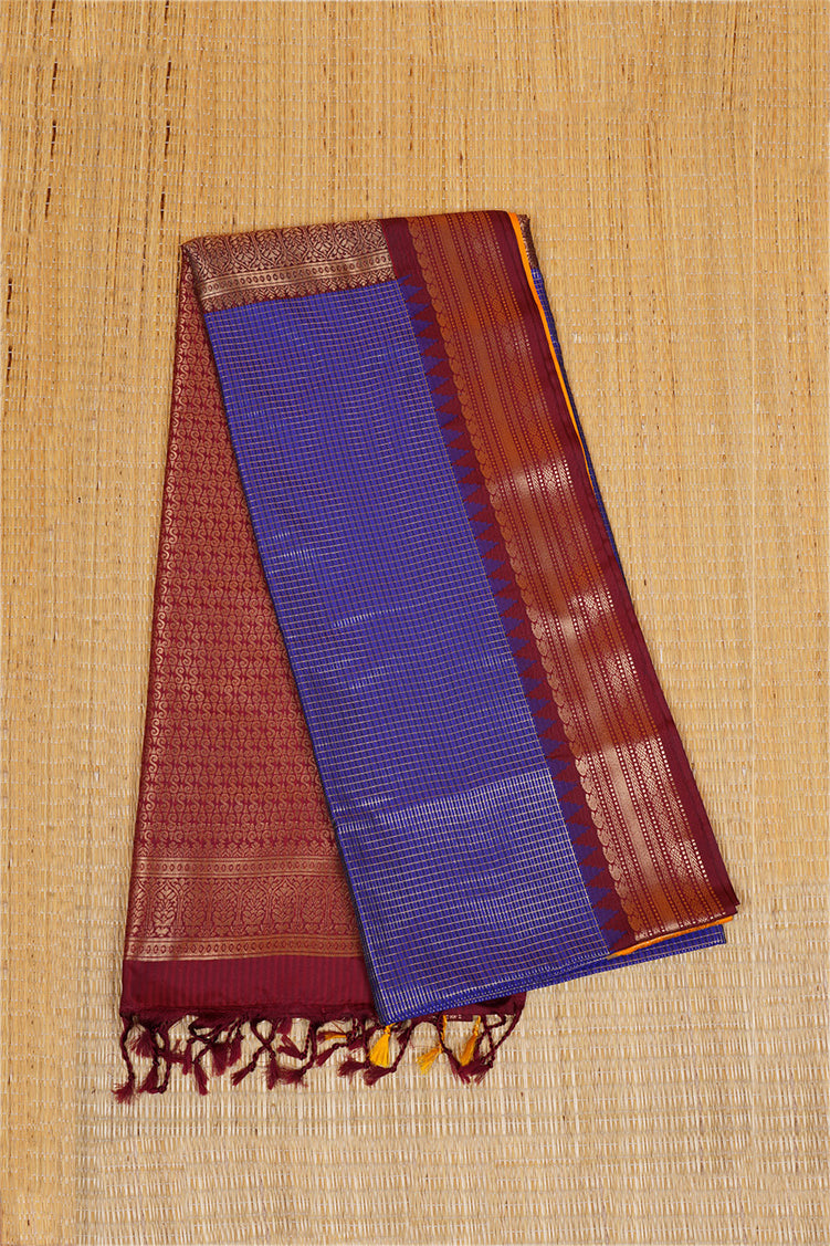 Royal Blue Kanchipuram Semi Soft Silk Saree with Ganga Jamuna Borders