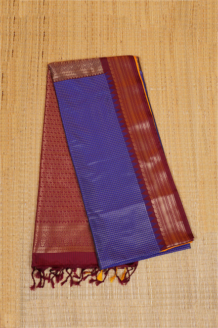 Royal Blue Kanchipuram Semi Soft Silk Saree with Ganga Jamuna Borders