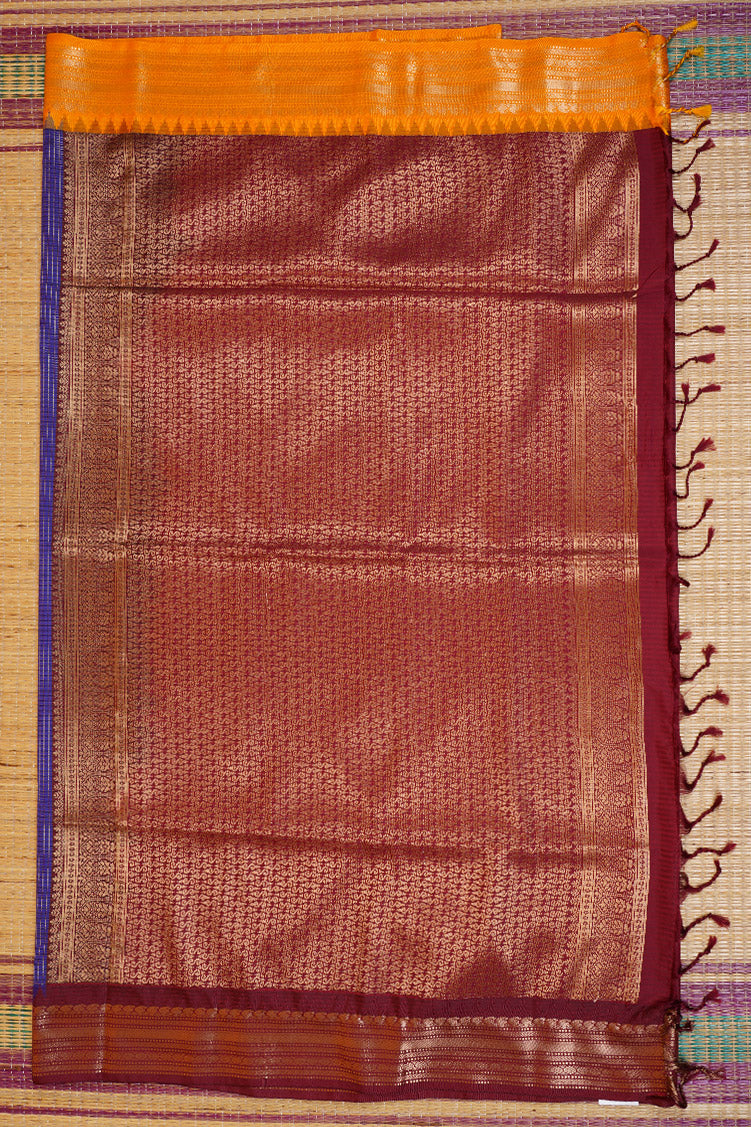 Royal Blue Kanchipuram Semi Soft Silk Saree with Ganga Jamuna Borders