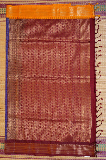 Royal Blue Kanchipuram Semi Soft Silk Saree with Ganga Jamuna Borders