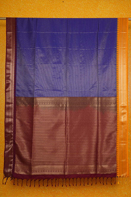 Royal Blue Kanchipuram Semi Soft Silk Saree with Ganga Jamuna Borders