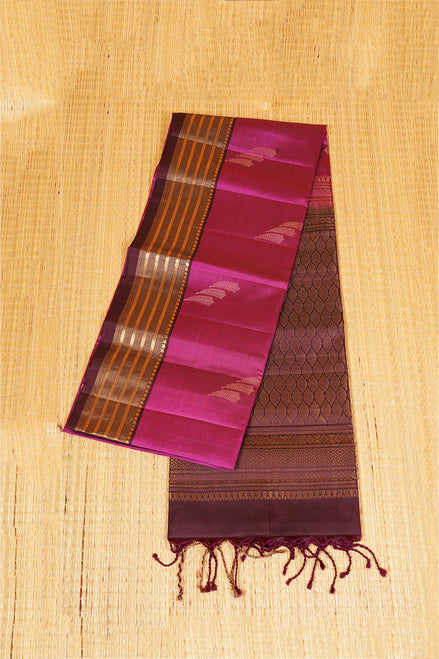 Magenta Pure Soft Silk Saree with Coffee Brown Borders