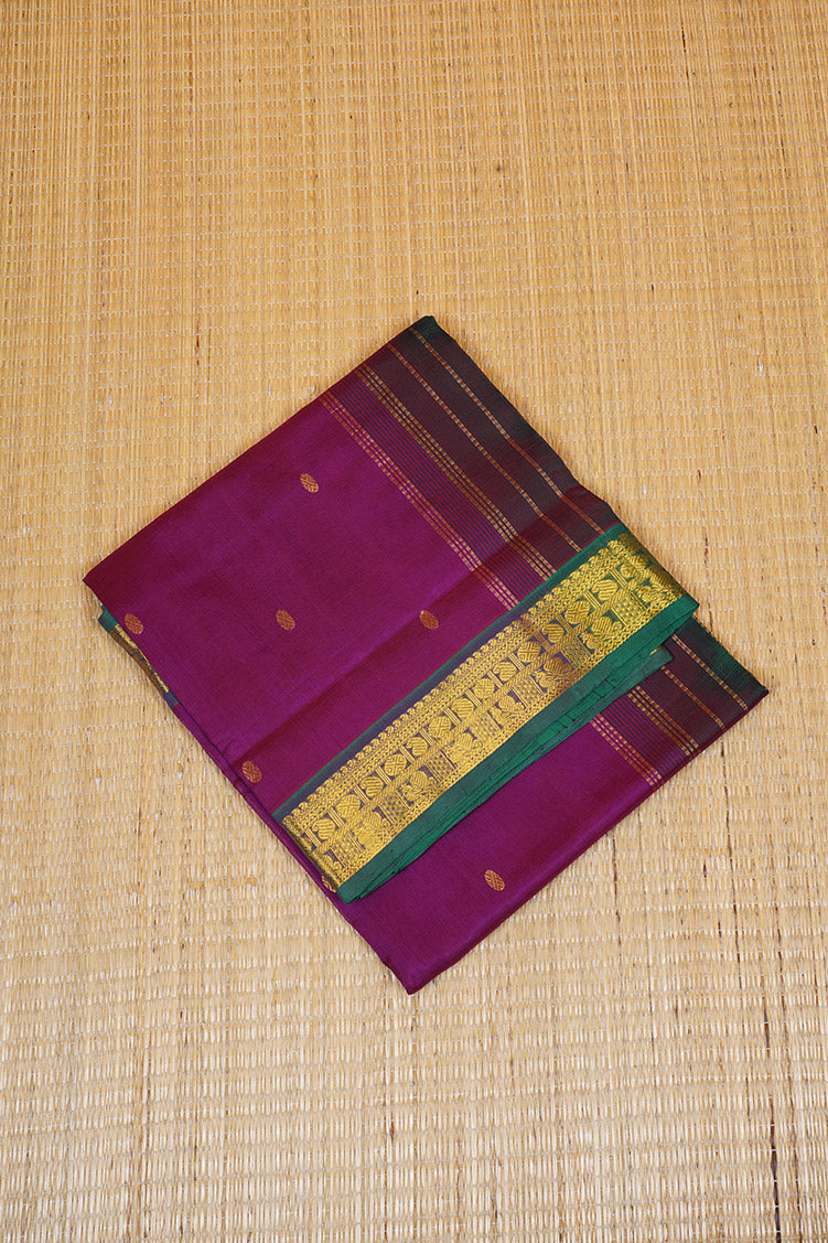 Deep Magenta Silkcotton Saree Dark Green Borders