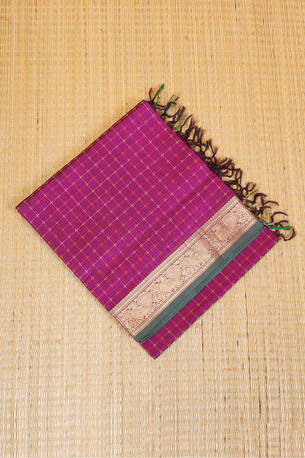 Magenta Vintage Silkcotton Saree with Peacock Green Borders