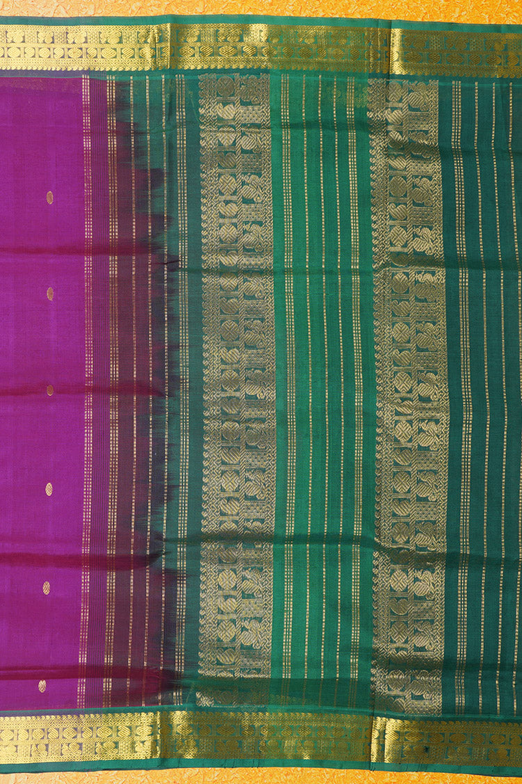 Deep Magenta Silkcotton Saree Dark Green Borders