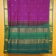 Deep Magenta Silkcotton Saree Dark Green Borders
