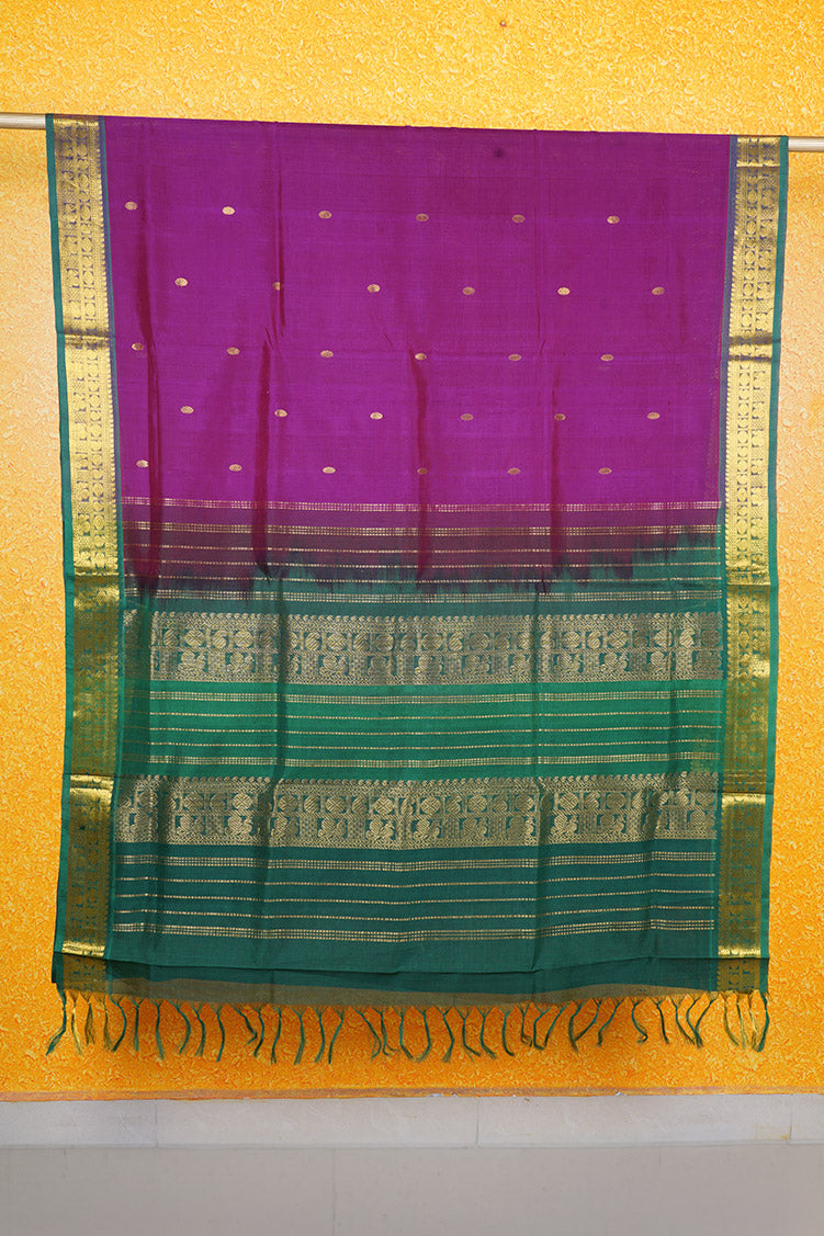 Deep Magenta Silkcotton Saree Dark Green Borders