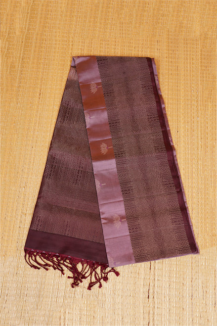 Dusty Pink Pure Soft Silk Saree with Coffee Brown Border