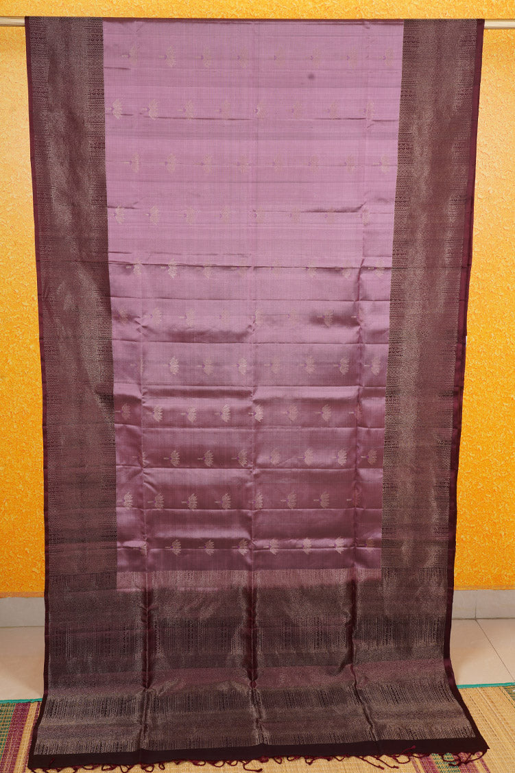 Dusty Pink Pure Soft Silk Saree with Coffee Brown Border