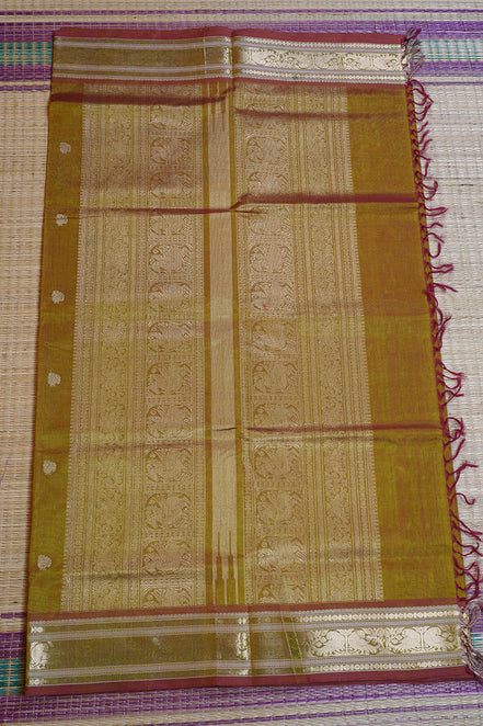 Mehindi Green Monotone Vintage Silk Cotton Saree
