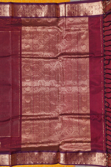 Mercerized Maroon Monotone Vintage Silkcotton Saree