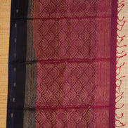 Midnight blue Pure Soft Silk saree with Wine Border