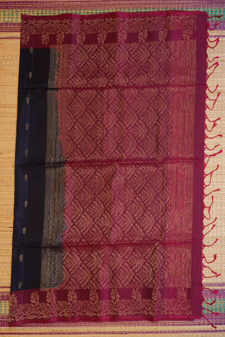 Midnight blue Pure Soft Silk saree with Wine Border